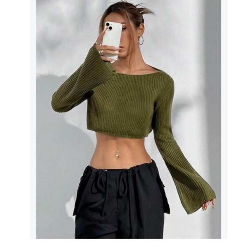 No-comment Women's Green and Khaki Crop-top